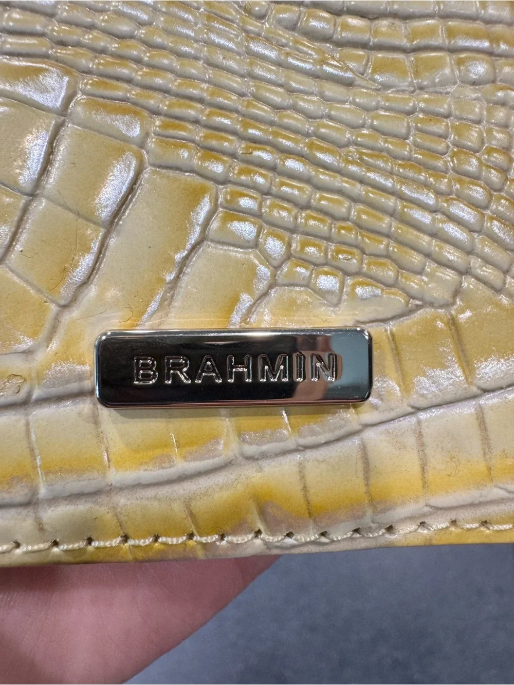 Brahmin Croc-Embossed Leather ID & Card Holder in Beige